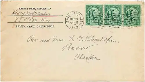 Lettre Cover Etats-Unis Santa Cruz 1943 cover with postage due  stamps