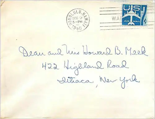 Lettre Cover Etats-Unis 1960 Honolulu cover to Ithaca