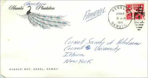 Lettre Cover Etats-Unis 1961 Hanalei plantation cover Oiseau Hawai
