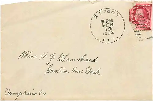 Lettre Cover Etats-Unis 2c Stuart 1922