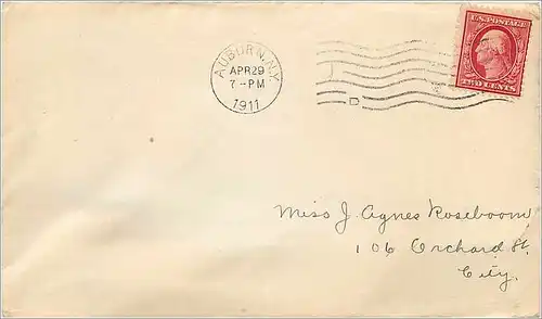 Lettre Cover Etats-Unis 2c Auburn 1911