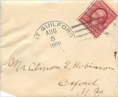 Lettre Cover Etats-Unis 2c East Guilford 1909