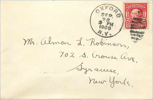 Lettre Cover Etats-Unis 2c Oxford 1908