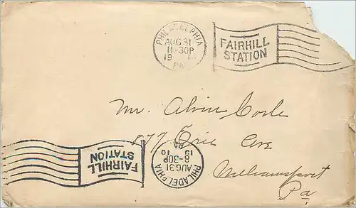Lettre Cover Etats-Unis Phildalphia 1910
