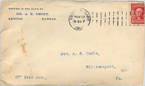 Lettre Cover Etats-Unis 2c Newton 1908