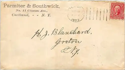 Lettre Cover Etats-Unis 2c Cortland 1903