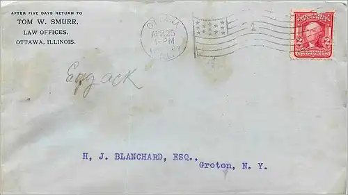 Lettre Cover Etats-Unis Ottawa 1907