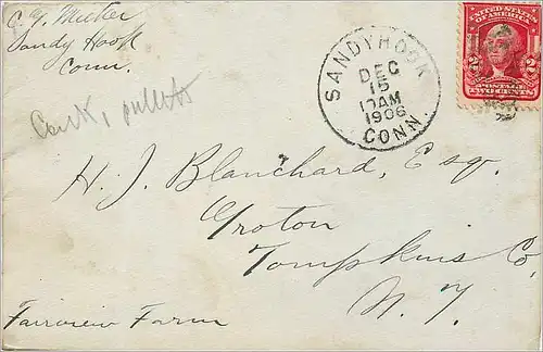 Lettre Cover Etats-Unis 1906 Sandyhook