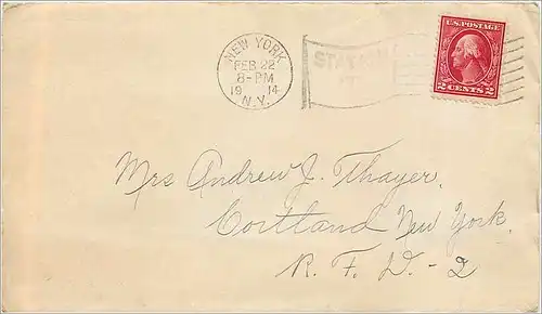 Lettre Cover Etats-Unis 1914 New York