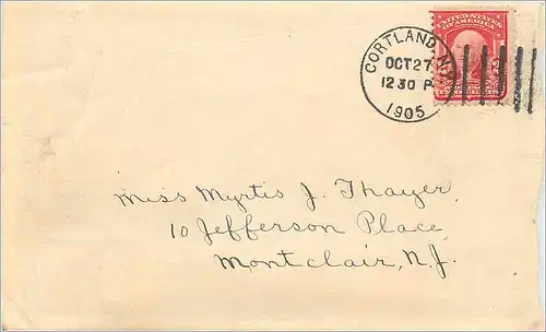 Lettre Cover Etats-Unis 2c on 1905 Cortland for Montclair