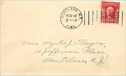 Lettre Cover Etats-Unis 2c on 1905 Cortland cover for Montlcair