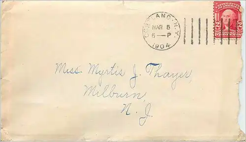 Lettre Cover Etats-Unis 2c on 1904 Cortland cover for Milburn NY