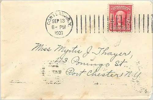 Lettre Cover Etats-Unis 2c on 1907 Cortland cover for Port Chester