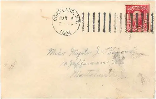 Lettre Cover Etats-Unis 2c on 1905 Cortland cover for Montlcair