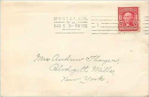 Lettre Cover Etats-Unis 2c on 1906 Montclair cover to New York