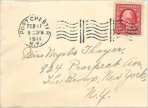 Lettre Cover Etats-Unis 2c on 1911 Port Chester to New York