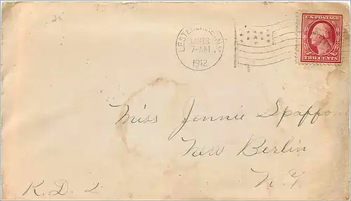 Lettre Cover Etats-Unis 2c on 1912 Lestershire cover