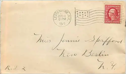 Lettre Cover Etats-Unis 2c on 1911 Lestershire cover