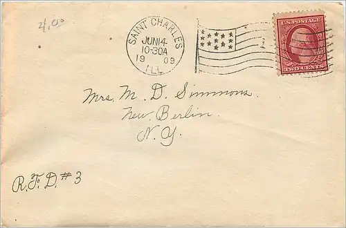 Lettre Cover Etats-Unis 2c on 1909 Saint Charles cover