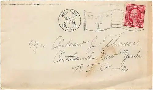 Lettre Cover Etats-Unis 2c on 1914 New York cover