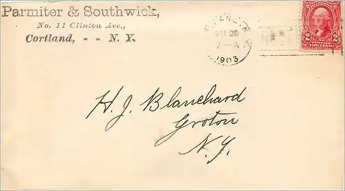 Lettre Cover Etats-Unis 2c Cortland for NY 1903