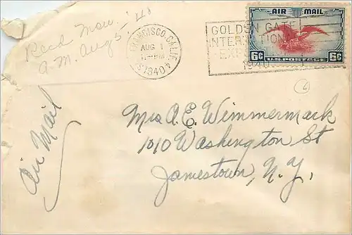 Lettre Cover Etats-Unis 6c San Francisco 1940 for Jamestown