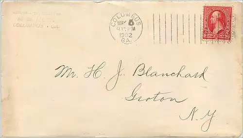 Lettre Cover Etats-Unis 2c Columbus for NY 1902