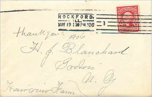 Lettre Cover Etats-Unis 2c Rockford 1906