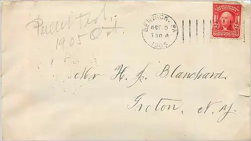 Lettre Cover Etats-Unis 2c Berwick for NY 1905