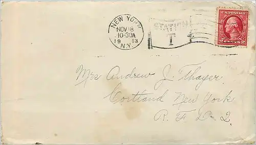 Lettre Cover Etats-Unis 2c New York 1913 for Cortland