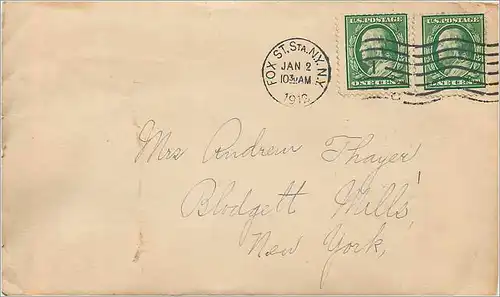 Lettre Cover Etats-Unis 1c * 2 Fox St NY 1912