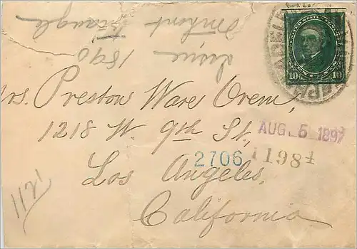 Lettre Cover Etats-Unis 10c on 1897 cover to Los Angeles