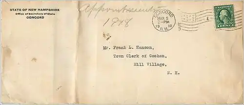 Lettre Cover Etats-Unis 1c Concord 1918