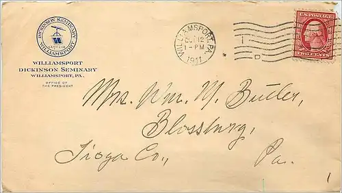 Lettre Cover Etats-Unis 2c 1911 Williamsport cover Dickinson Seminary