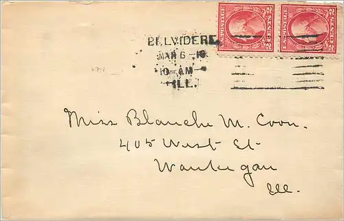 Lettre Cover Etats-Unis 2*2c Belevedere 1916