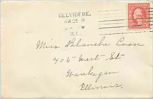 Lettre Cover Etats-Unis 2c Belevedere 1916