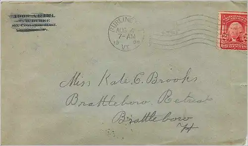 Lettre Cover Etats-Unis 2c Burlington cover 1908