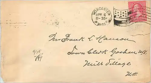 Lettre Cover Etats-Unis 2c Worcester cover 1897