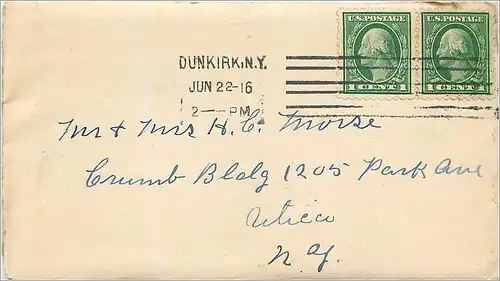 Lettre Cover Etats-Unis 2*1c 1916 Dunkirk cover