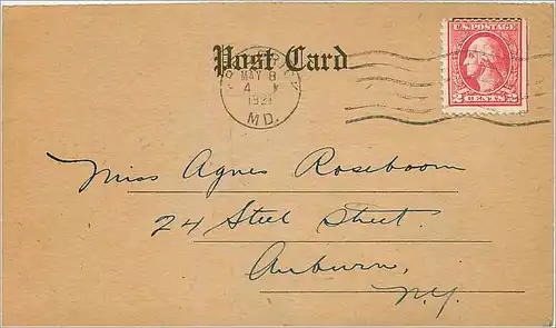 Lettre Cover Etats-Unis 2c 1921 card to Auburn