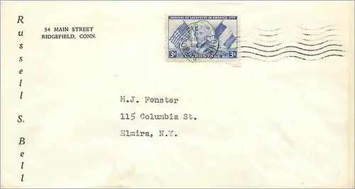 Lettre Cover Etats-Unis 3c Lafayette Ridgefield cover