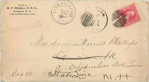 Lettre Cover Etats-Unis 2c Fitzwilliam 1896