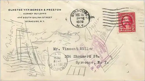 Lettre Cover Etats-Unis 2c Syracuse Return to sender 1925