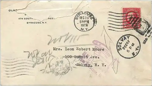 Lettre Cover Etats-Unis 2c Syracuse Return to sender 1925