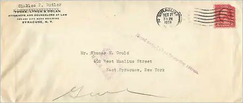Lettre Cover Etats-Unis 2c Syracuse Return to sender 1928
