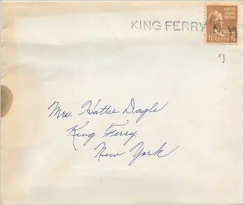 Lettre Cover Etats-Unis King Ferry NY