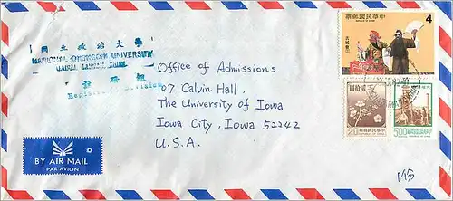 Lettre Cover for University of Iowa  Chine Hsinchu Taiwan