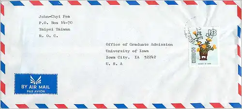 Lettre Cover for University of Iowa  Chine