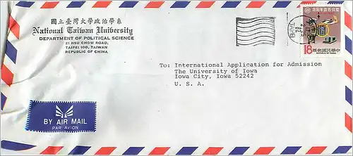 Lettre Cover for University of Iowa  Chine