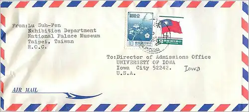 Lettre Cover for University of Iowa  Chine